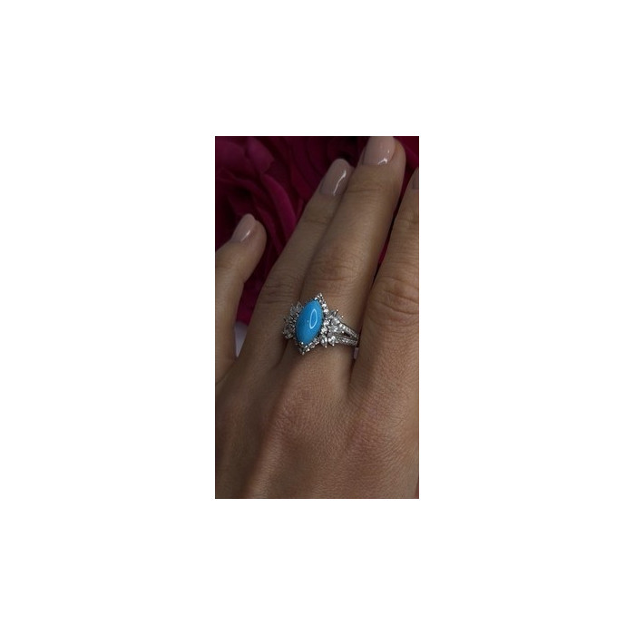 925 Sterling Silver Blue Turquoise & Beryl Stones Ring Size 9