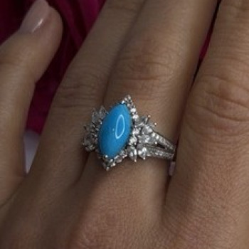 925 Sterling Silver Blue Turquoise & Beryl Stones Ring Size 9