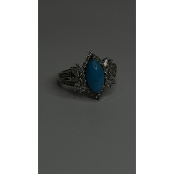 925 Sterling Silver Blue Turquoise & Beryl Stones Ring Size 9