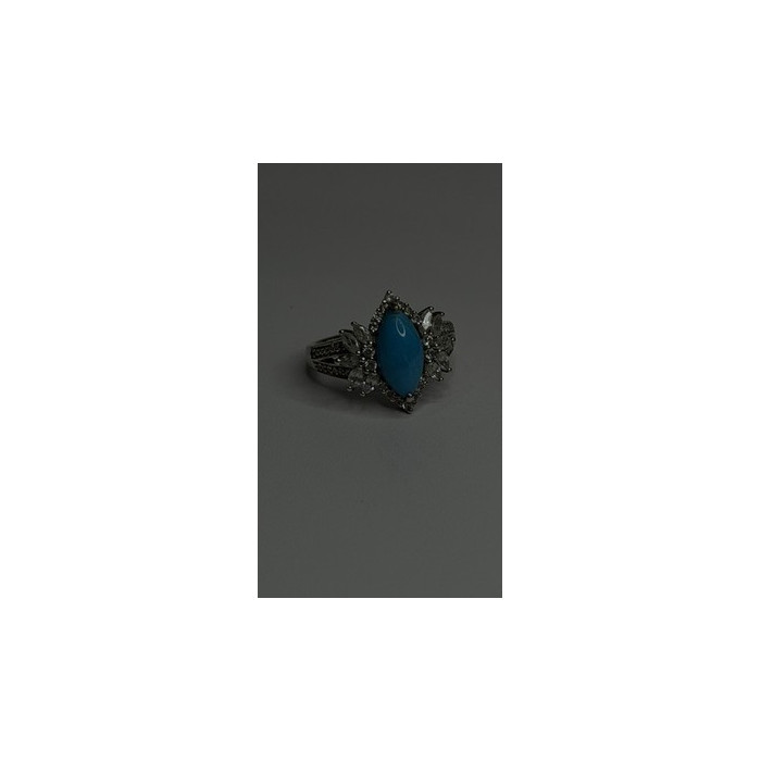 925 Sterling Silver Blue Turquoise & Beryl Stones Ring Size 9