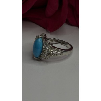 925 Sterling Silver Blue Turquoise & Beryl Stones Ring Size 9