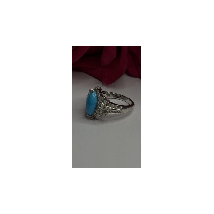 925 Sterling Silver Blue Turquoise & Beryl Stones Ring Size 9