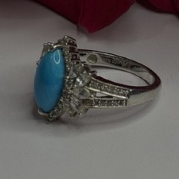 925 Sterling Silver Blue Turquoise & Beryl Stones Ring Size 9