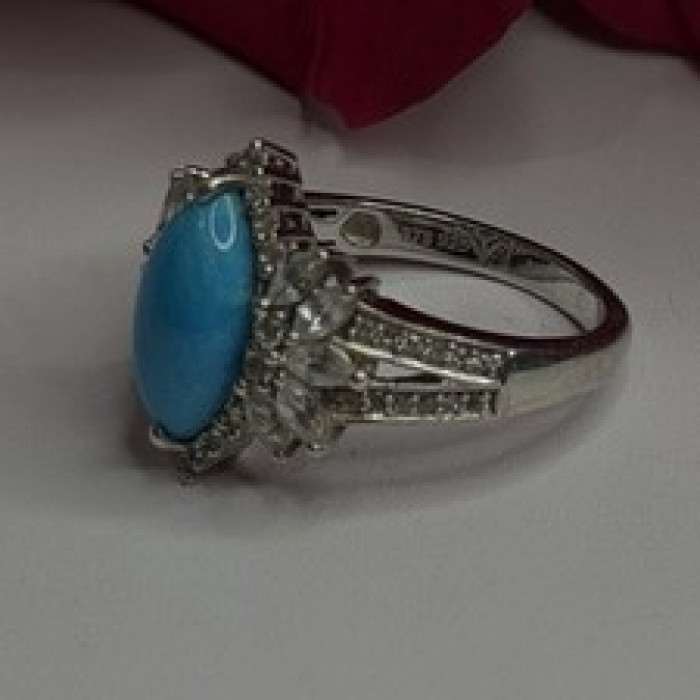 925 Sterling Silver Blue Turquoise & Beryl Stones Ring Size 9