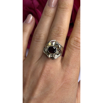 Vintage 925 Sterling Silver & 14K Yellow Gold Part Garnet Ring Size 8