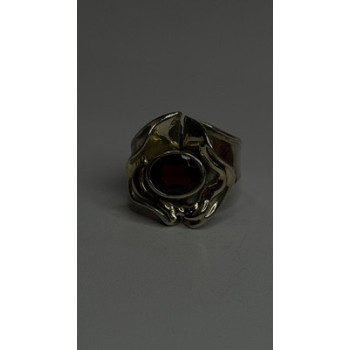 Vintage 925 Sterling Silver & 14K Yellow Gold Part Garnet Ring Size 8