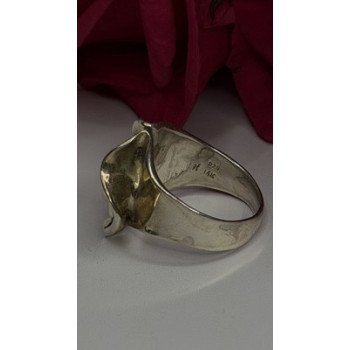 Vintage 925 Sterling Silver & 14K Yellow Gold Part Garnet Ring Size 8