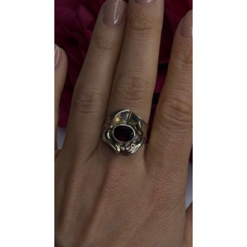 Vintage 925 Sterling Silver & 14K Yellow Gold Part Garnet Ring Size 8