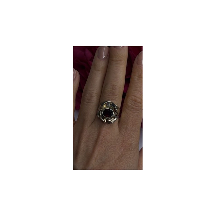 Vintage 925 Sterling Silver & 14K Yellow Gold Part Garnet Ring Size 8