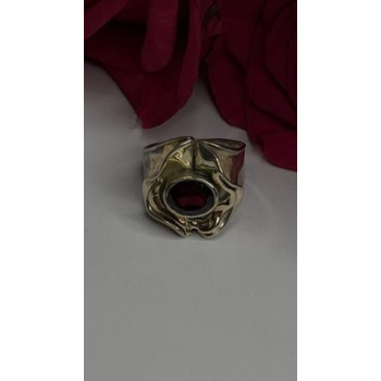 Vintage 925 Sterling Silver & 14K Yellow Gold Part Garnet Ring Size 8