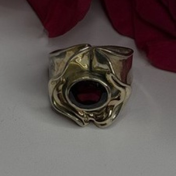 Vintage 925 Sterling Silver & 14K Yellow Gold Part Garnet Ring Size 8