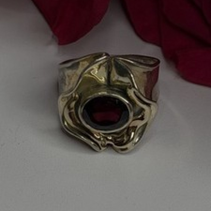 Vintage 925 Sterling Silver & 14K Yellow Gold Part Garnet Ring Size 8