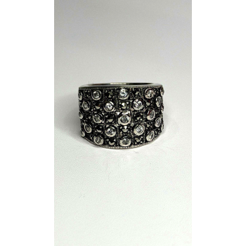 Vintage Wide Band 925 Sterling Silver Beryl & Marcasite Ring Size 8