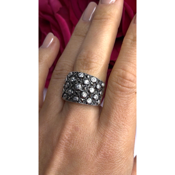 Vintage Wide Band 925 Sterling Silver Beryl & Marcasite Ring Size 8
