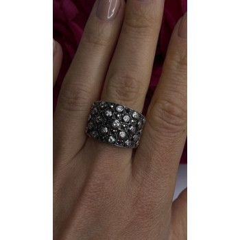 Vintage Wide Band 925 Sterling Silver Beryl & Marcasite Ring Size 8