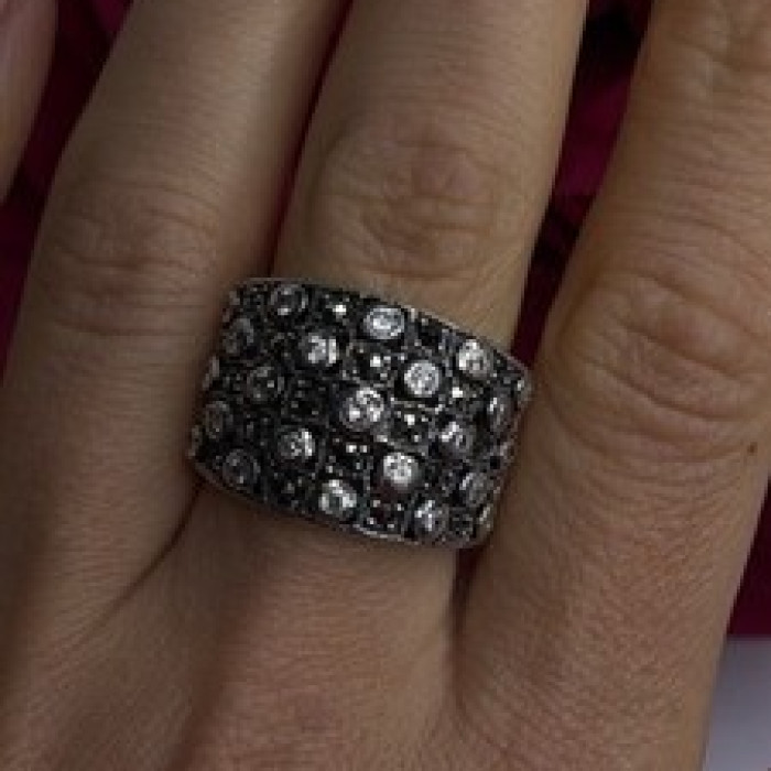 Vintage Wide Band 925 Sterling Silver Beryl & Marcasite Ring Size 8
