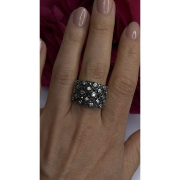 Vintage Wide Band 925 Sterling Silver Beryl & Marcasite Ring Size 8
