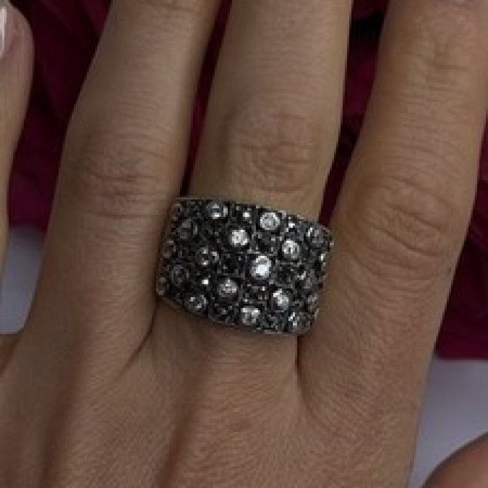 Vintage Wide Band 925 Sterling Silver Beryl & Marcasite Ring Size 8