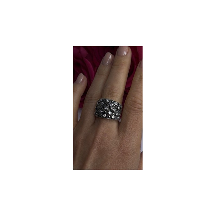 Vintage Wide Band 925 Sterling Silver Beryl & Marcasite Ring Size 8