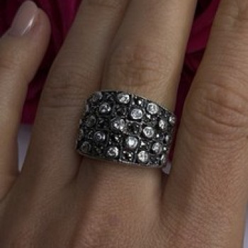 Vintage Wide Band 925 Sterling Silver Beryl & Marcasite Ring Size 8