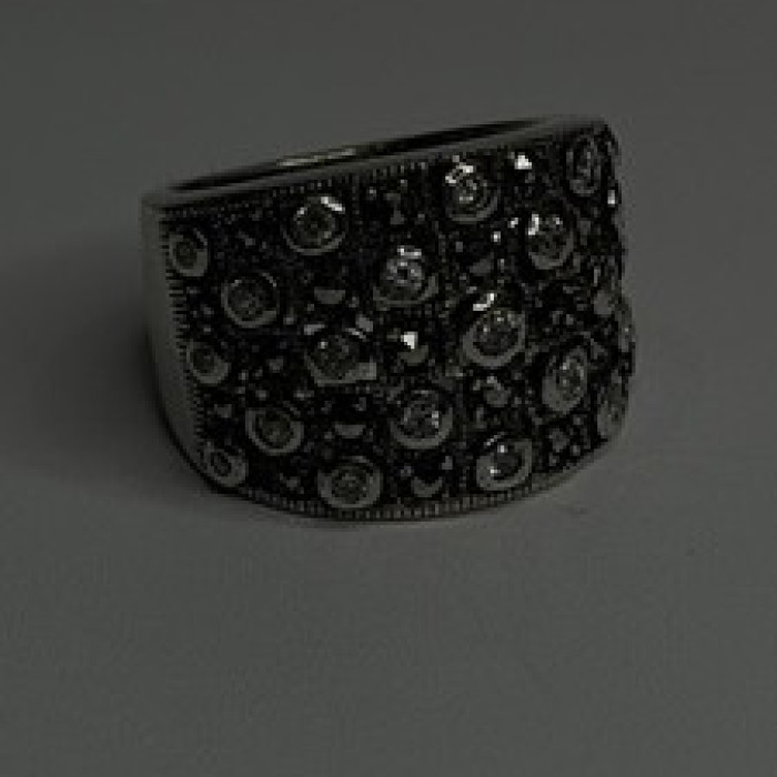 Vintage Wide Band 925 Sterling Silver Beryl & Marcasite Ring Size 8