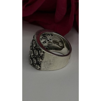 Vintage Wide Band 925 Sterling Silver Beryl & Marcasite Ring Size 8