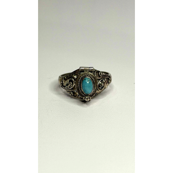 Poison Locket Pillbox  925 Sterling Silver Blue Turquoise Ring Size 7