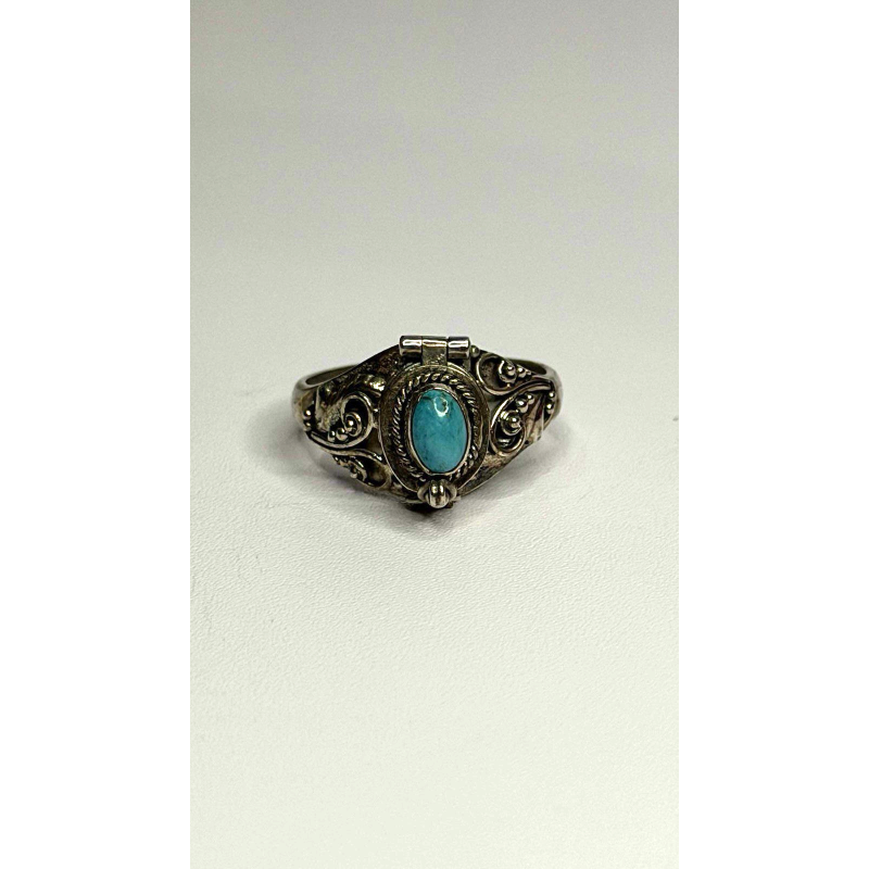 Poison Locket Pillbox  925 Sterling Silver Blue Turquoise Ring Size 7