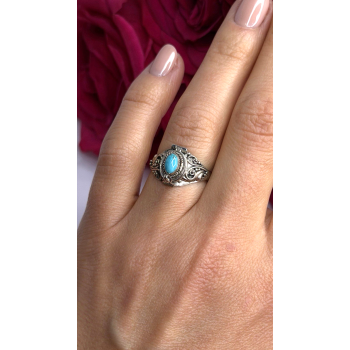 Poison Locket Pillbox  925 Sterling Silver Blue Turquoise Ring Size 7