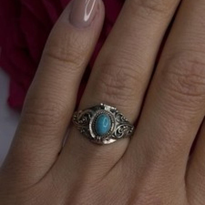 Poison Locket Pillbox  925 Sterling Silver Blue Turquoise Ring Size 7