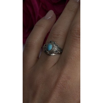 Poison Locket Pillbox  925 Sterling Silver Blue Turquoise Ring Size 7