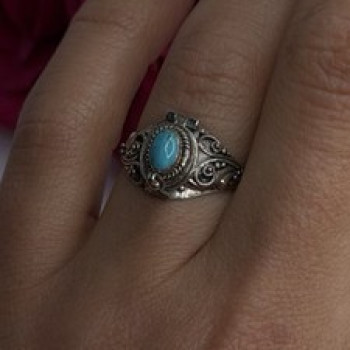 Poison Locket Pillbox  925 Sterling Silver Blue Turquoise Ring Size 7