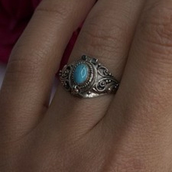 Poison Locket Pillbox  925 Sterling Silver Blue Turquoise Ring Size 7