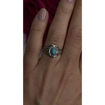 Poison Locket Pillbox  925 Sterling Silver Blue Turquoise Ring Size 7