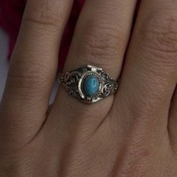 Poison Locket Pillbox  925 Sterling Silver Blue Turquoise Ring Size 7