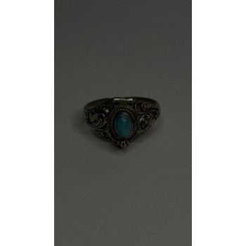 Poison Locket Pillbox  925 Sterling Silver Blue Turquoise Ring Size 7