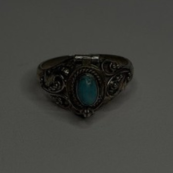 Poison Locket Pillbox  925 Sterling Silver Blue Turquoise Ring Size 7