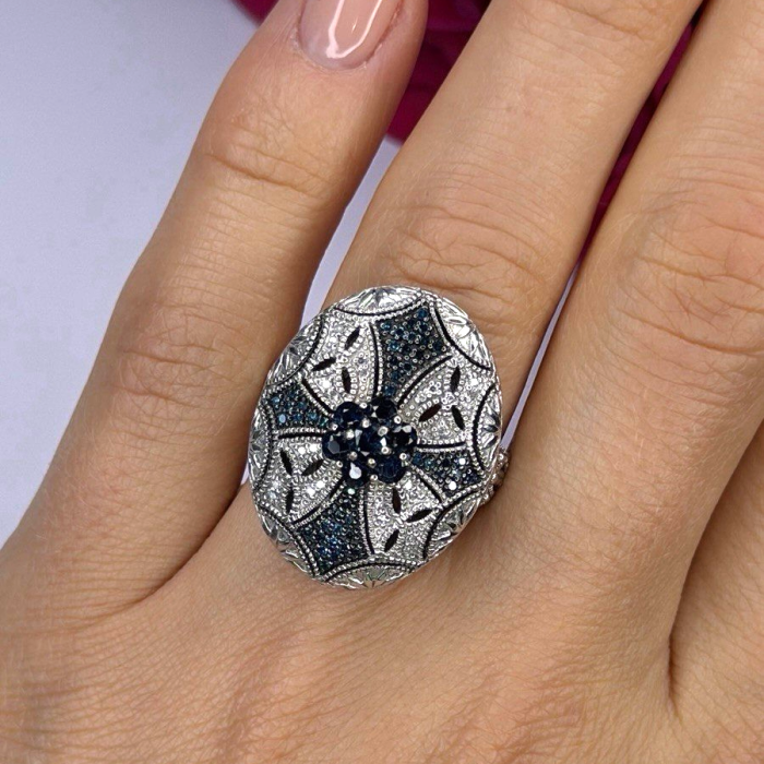Elegant 925 Sterling Silver Spinel Stones Ring Size 8