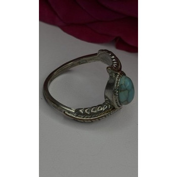 Vintage 925 Sterling Silver Blue Turquoise Ring Size 10