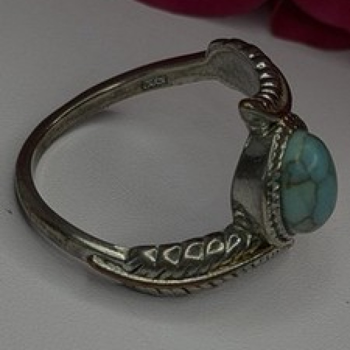 Vintage 925 Sterling Silver Blue Turquoise Ring Size 10