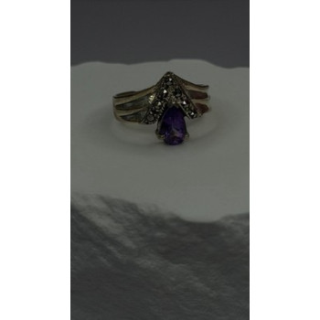 Vintage 925 Sterling Silver Amethyst & Marcasite Ring Size 7.5