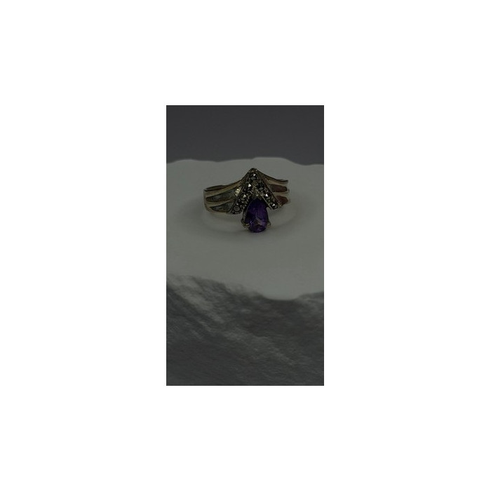 Vintage 925 Sterling Silver Amethyst & Marcasite Ring Size 7.5