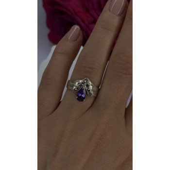 Vintage 925 Sterling Silver Amethyst & Marcasite Ring Size 7.5
