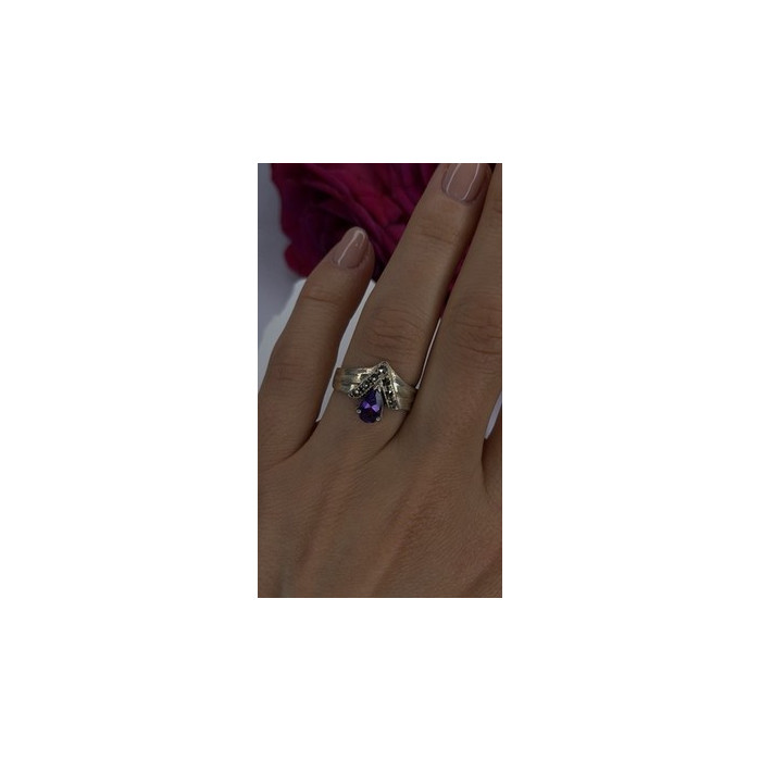 Vintage 925 Sterling Silver Amethyst & Marcasite Ring Size 7.5