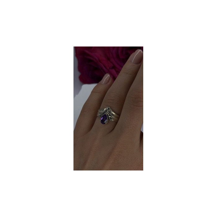 Vintage 925 Sterling Silver Amethyst & Marcasite Ring Size 7.5