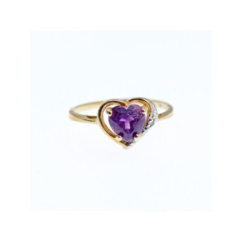 10K YELLOW GOLD  AMETHYST & DIAMOND RING SIZE 7.25