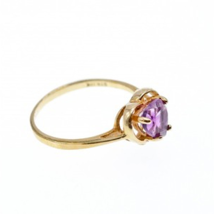 10K Yellow Gold Amethyst & Diamond Ring Size 7.25