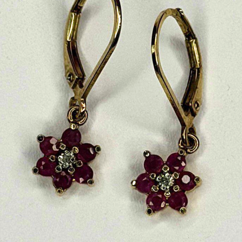 Flower 925 Sterling Silver Gold Plated Pink & White Topaz Earrings