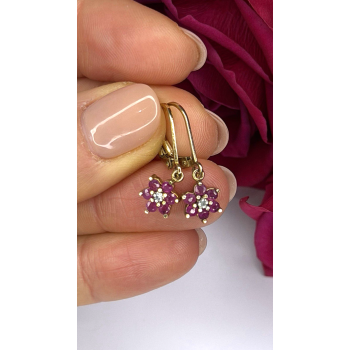 Flower 925 Sterling Silver Gold Plated Pink & White Topaz Earrings