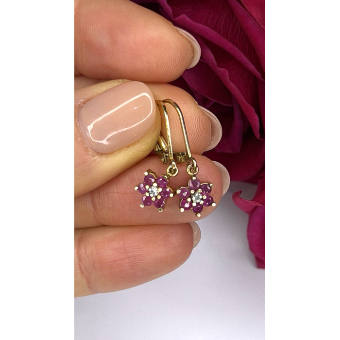 Flower 925 Sterling Silver Gold Plated Pink & White Topaz Earrings
